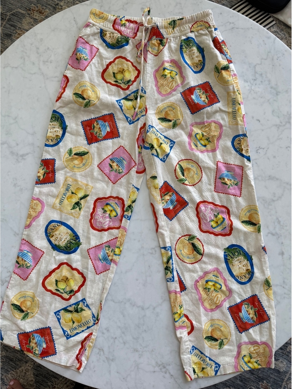 Joie Linen Blend Limoncello Print Wide Leg Pants Women’s S Pull On Resort Italy
